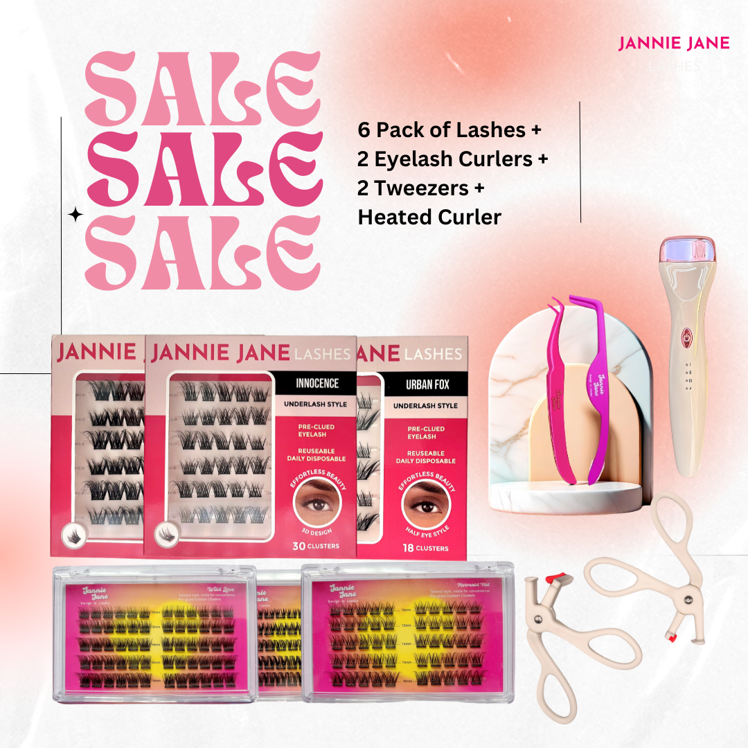 JANNIE JANE Full Style Pack - 6 Style Lashes+ Heated Curler + 2 Eyelash Curlers + 2 Tweezers